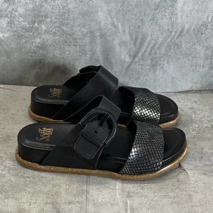 Sofft Women's Black Leather Almafi Slide Wedge Sandals SZ 6